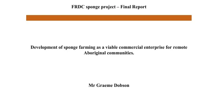 Cover of the FRDC sponge aquaculture feasibility report